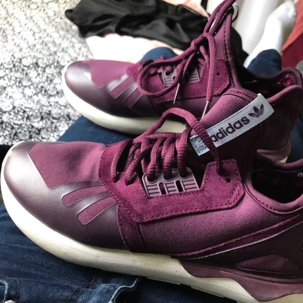 Eggplant Adidas tubular sneakers